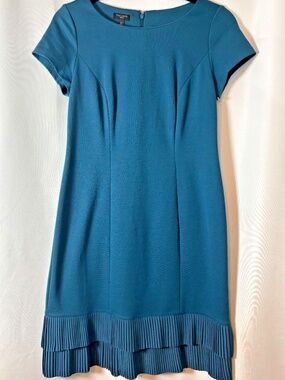Talbots Ponte Knit Pleated Hem Teal Dress WOMEN SIZE 2P Green